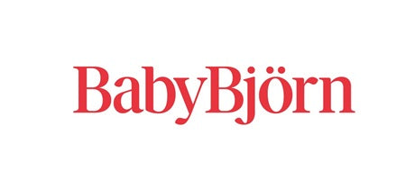 BabyBjörn Logo in roter Schrift symbolisiert hochwertige Babyprodukte für Komfort und Sicherheit