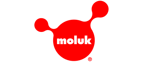 Rotes Moluk Logo mit kreativem Design symbolisiert innovatives Kinderspielzeug für fantasievolles Spielen