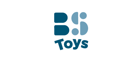 BS Toys Logo in Blau symbolisiert Spielzeug für aktiven Spielspaß im Freien und drinnen