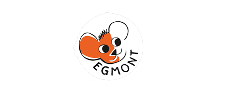 Egmont Toys Logo mit stilisierter Maus und Slogan a world of imagination auf schwarzem Hintergrund