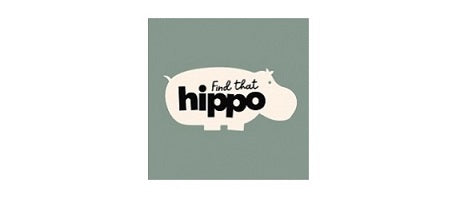 Find that Hippo Logo in schlichtem Design mit Nilpferd-Silhouette auf grauem Hintergrund