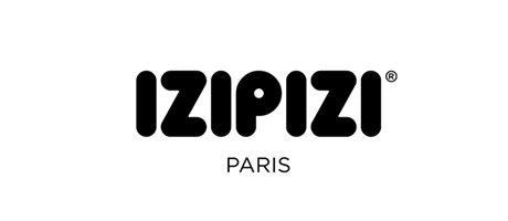 Izipizi Logo in schwarzer Schrift auf weißem Hintergrund, modernes Design der Marke