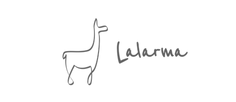 Lalarma Logo mit stilisierter Kindertechnik, kreative Gadgets für spielerisches Lernen und Spaß