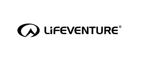 Lifeventure Logo schwarze Schrift und Symbol auf weißem Hintergrund für Outdoor- und Reiseausrüstung