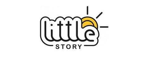 Little Story Logo mit Schriftzug und Sonnensymbol in schlichtem, modernem Design