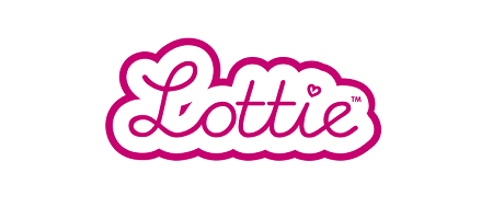 Lottie Logo in verspielter Schrift mit Herzmotiv als Zeichen für authentische Puppen und Vielfalt