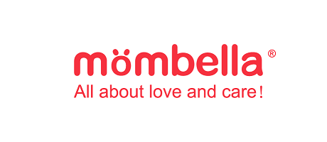 Mombella Markenlogo in roter Schrift mit Slogan auf weißem Hintergrund