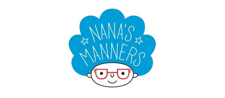 Logo von Nana's Manners mit kindlichem Gesicht und blauem Haar Symbol für Kinderbesteck und Förderung der Feinmotorik