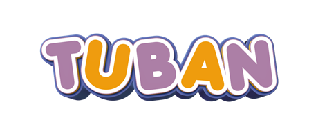 Buntes TUBAN Logo auf dunklem Hintergrund repräsentiert sensorisches Spielzeug für Kinder