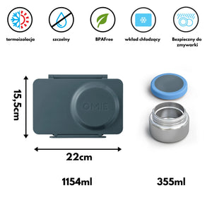 Lunchbox mit Thermosbehälter OmieBox Up – Graphite in Dunkelgrau mit isolierendem Behälter und 355 ml Fassungsvermögen