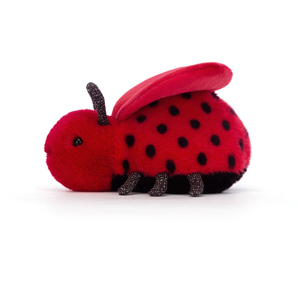 Jellycat Plüsch-Marienkäfer Loulou Love 13 cm Kuscheltier in rot mit schwarzen Punkten