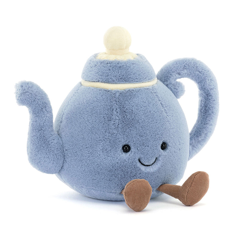 Jellycat Plüsch Witziger Wasserkocher Vicky 20 cm Kuscheliges blaues Teekannen Stofftier mit braunen Füßen