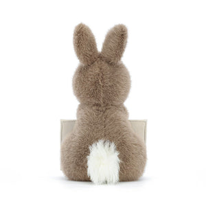 Jellycat Plüschkaninchen – Postbote 19 cm, braunes Kuscheltier mit weißem Schwanz von hinten