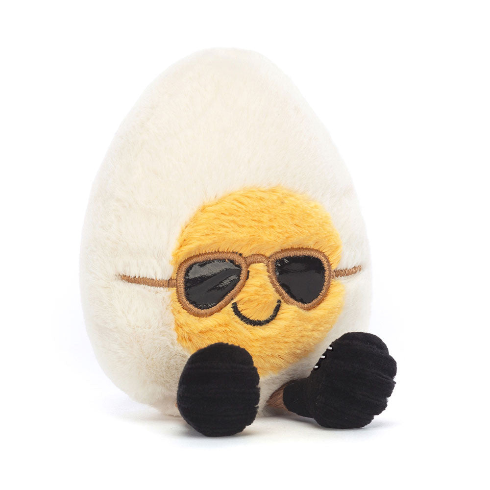 Jellycat Plüsch-Ei – Cooler Typ 14 cm Kuscheliges Ei mit Sonnenbrille und schwarzen Füßen