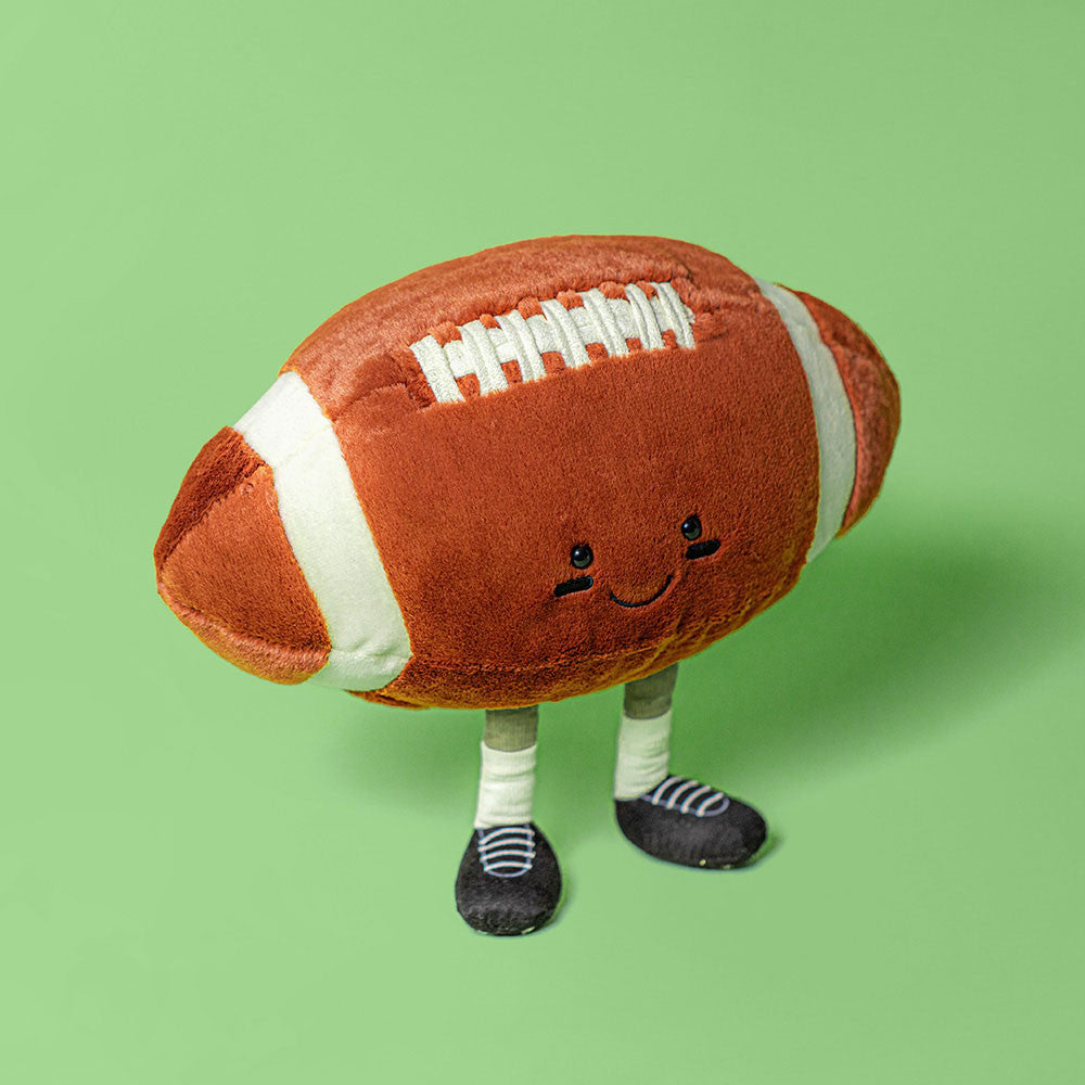 Jellycat Plüsch Fröhlicher American Football 28 cm Kuscheltier braun mit lachendem Gesicht