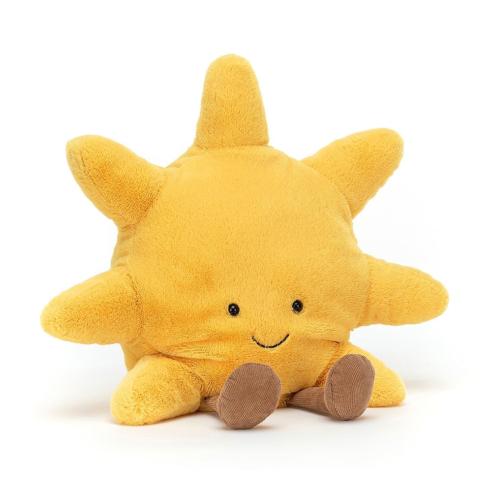 Jellycat Plüsch-Sonnenstrahl 30 cm weiche gelbe Kuschelpuppe mit freundlichem Gesicht