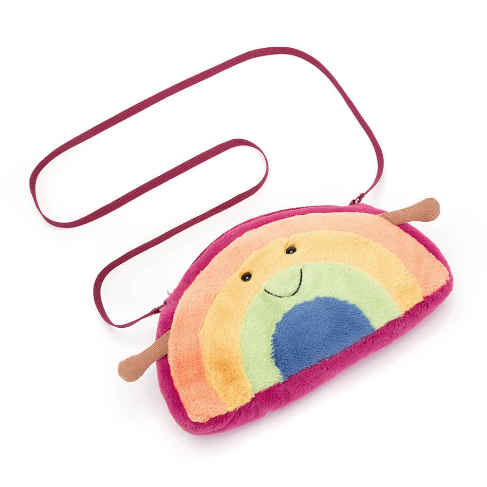 Jellycat Plüsch-Umhängetasche – Lächelnder Regenbogen mit buntem Design und verstellbarem Riemen