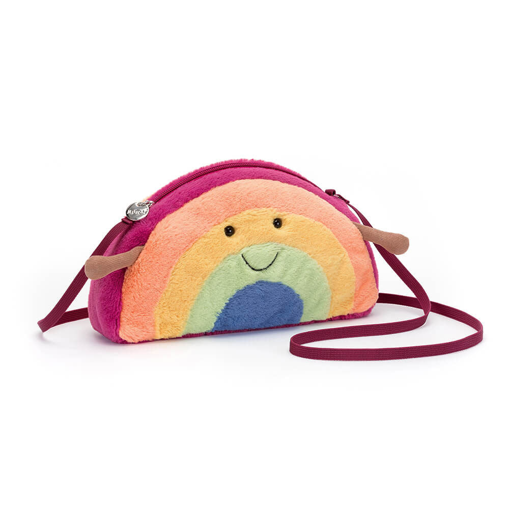 Jellycat Plüsch-Umhängetasche – Lächelnder Regenbogen mit buntem Design und verstellbarem Riemen