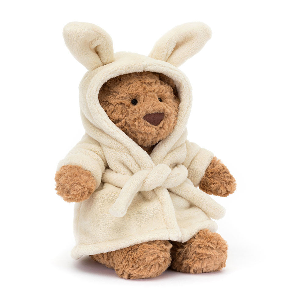 Jellycat Plüschbär – Bartholomäus im Bademantel 26 cm weicher brauner Teddybär mit Kapuze