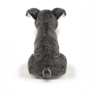 Jellycat Plüschhund – Schnauzer 24 cm Kuscheltier von hinten mit grauem weichem Fell
