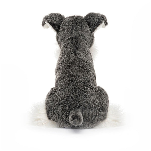 Jellycat Plüschhund – Schnauzer 24 cm Kuscheltier von hinten mit grauem weichem Fell