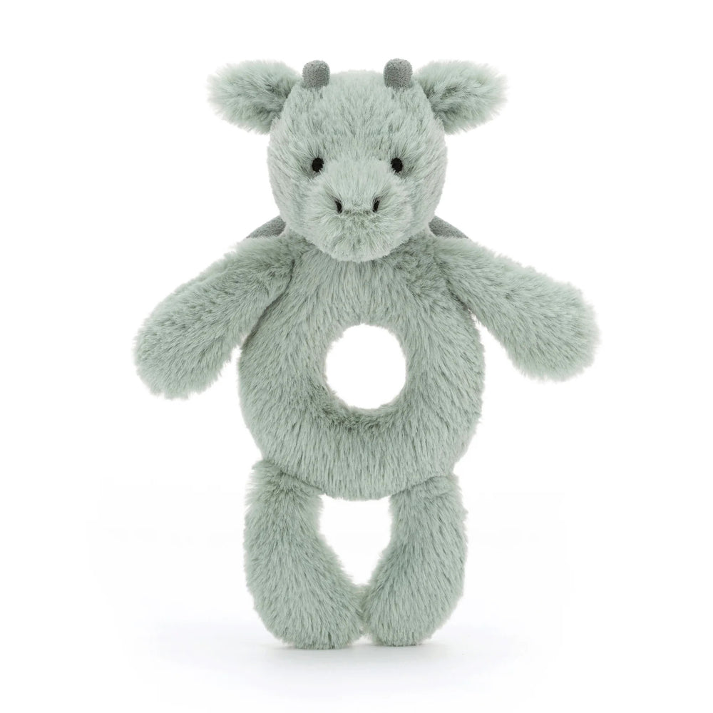Jellycat Rassel Drache – Mintgrau 18 cm weiche Plüsch Babys-Spielzeug Rassel