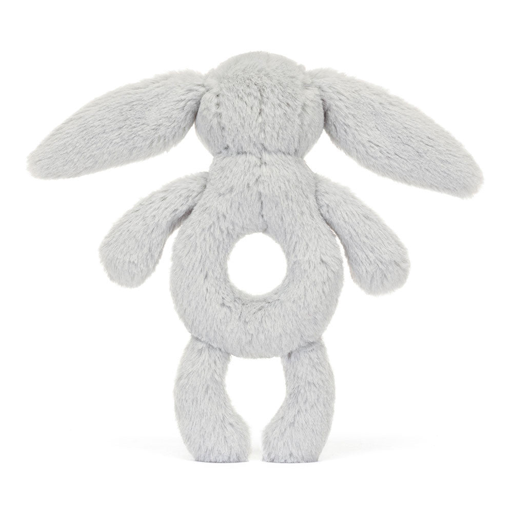 Jellycat graue Rassel Hase Baby aus weichem Plüsch mit Ring in der Mitte zum Greifen