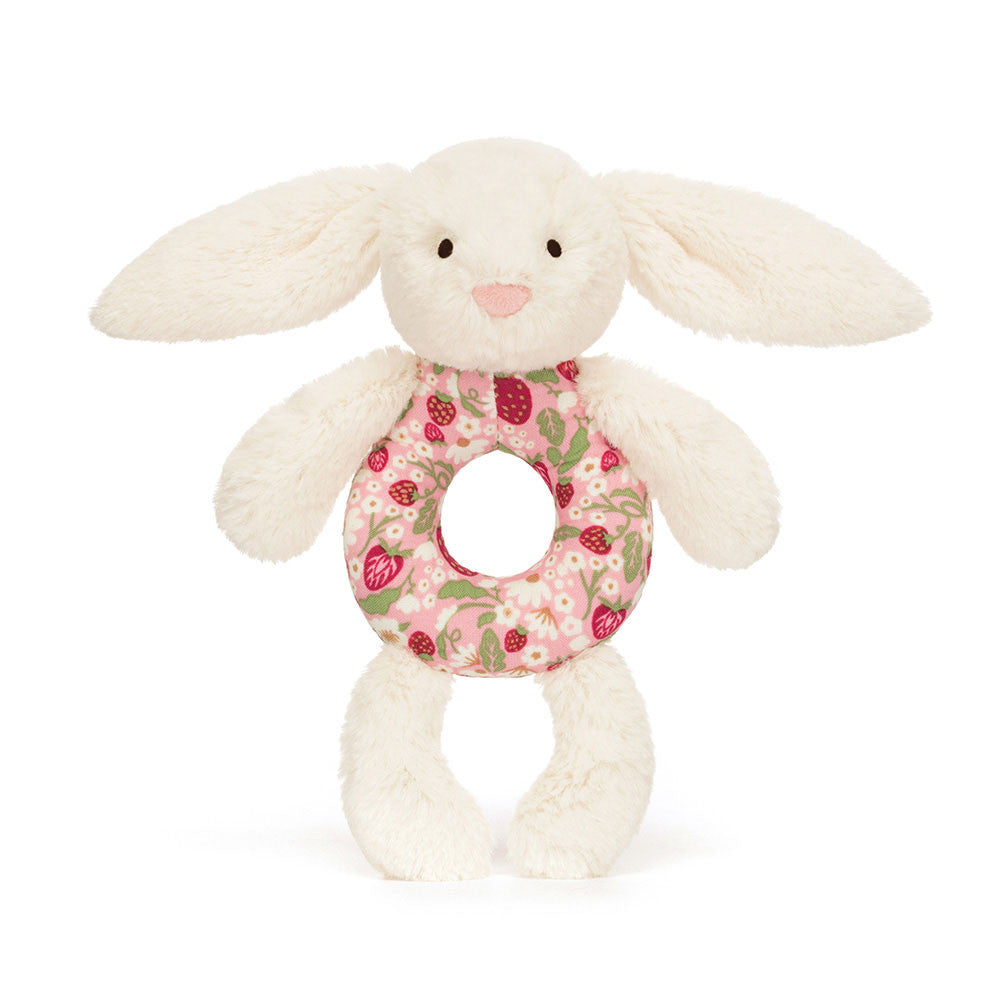 Jellycat Grzechotka Rassel Hase Berry 18 cm weicher Plüschspielzeug mit Beerenmuster