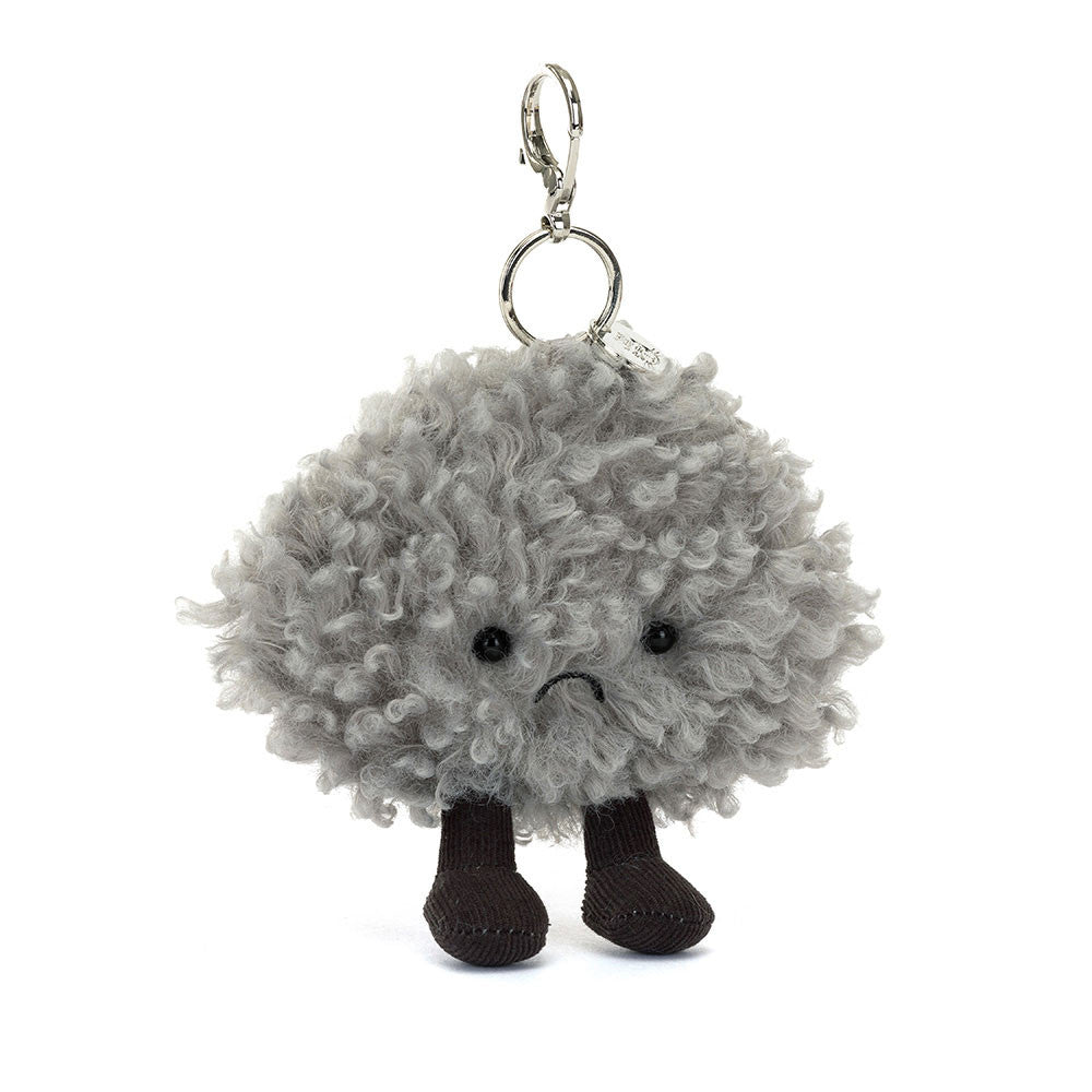 Jellycat Schlüsselanhänger – Gewitterwolke 13 cm aus weichem, flauschigem Material mit kleinem Gesicht und Befestigungsring