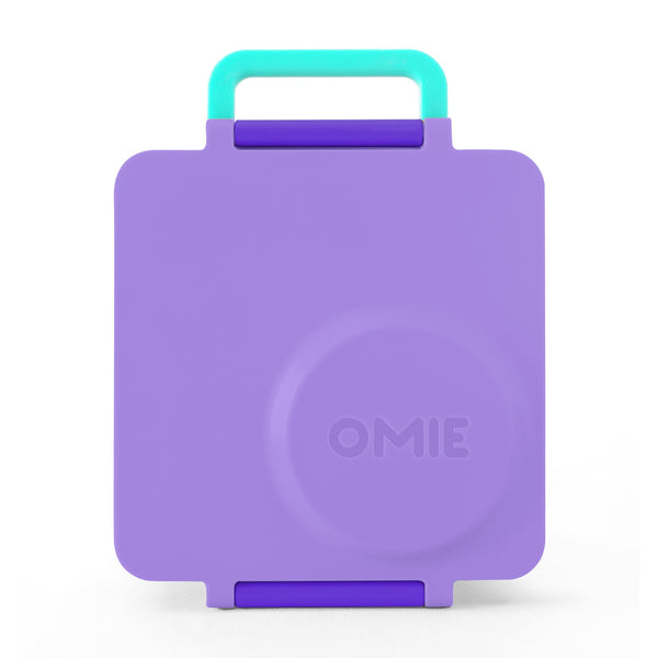 Lunchbox mit Thermoskanne OmieBox – Purple Plum von OMIE in lila mit türkisfarbenem Griff