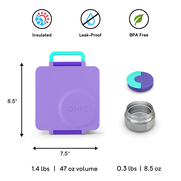 Lunchbox mit Thermoskanne OmieBox – Purple Plum isoliert auslaufsicher BPA-frei mit Griff und Edelstahlbehälter