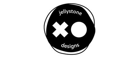 Jellystone Designs Logo in schlichtem Schwarz-Weiß Design für kindersichere Silikonspielzeuge