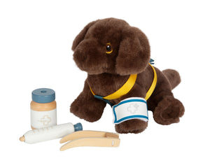 Labrador-Hund mit Tasche und Pflege-Set