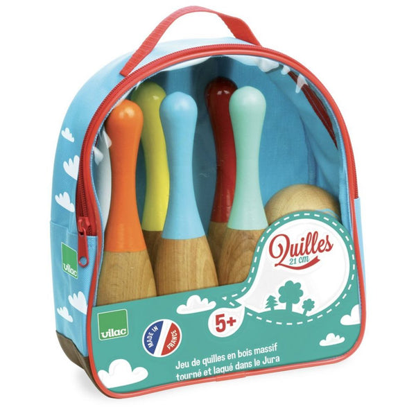 Holz-Kegelspiel – 6 Kegel & 2 Kugeln im Tragetasche