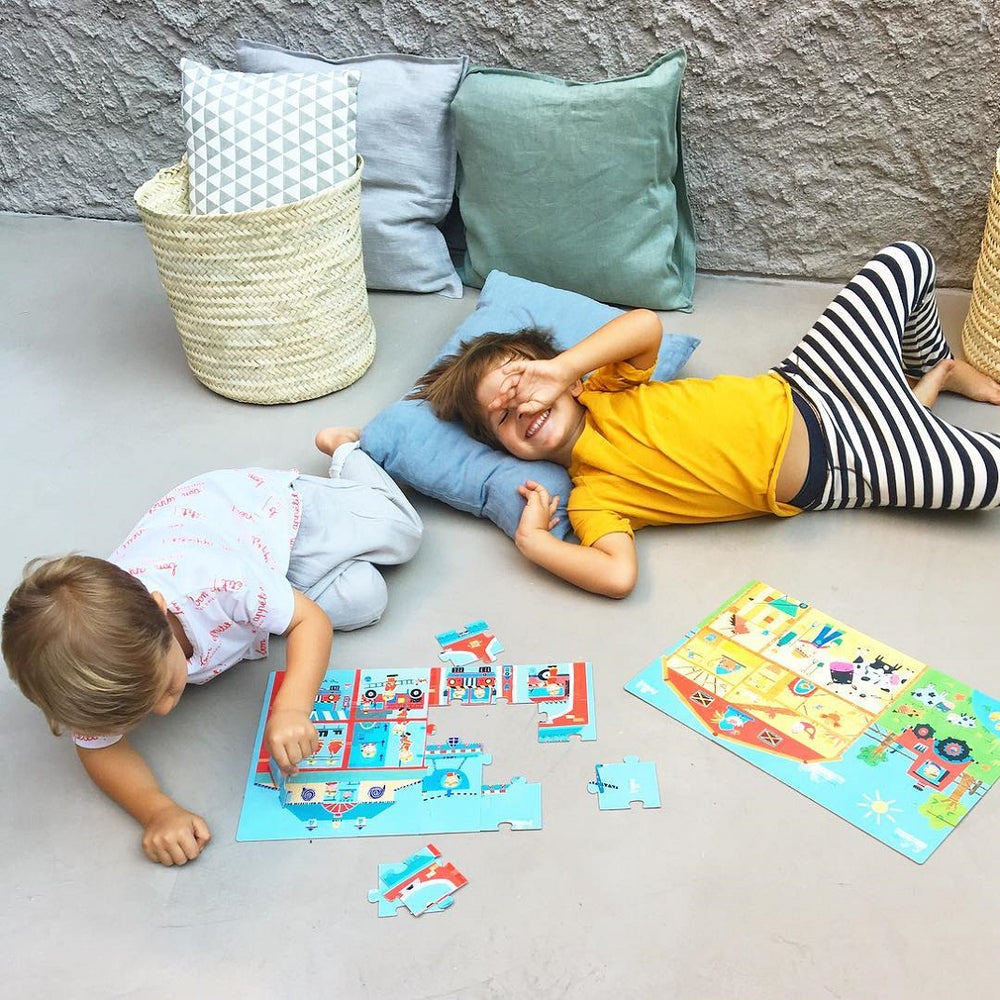 Puzzle in einem Kartonhaus – Auf dem Land 3+