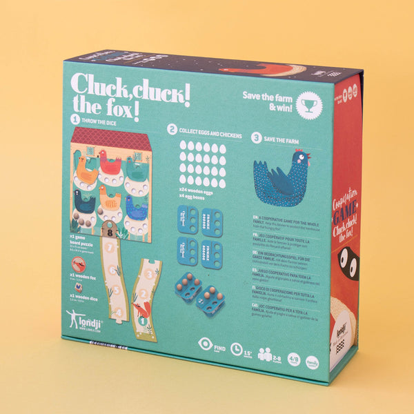 Familienspiel Cluck, cluck! Fox! – Klopf, klopf, hier ist der Fuchs!
