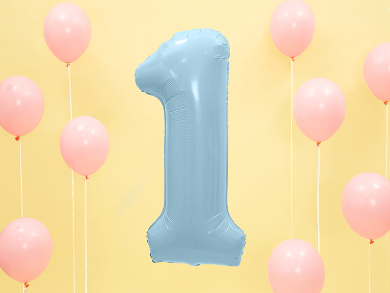 Folienballon 86 cm – Zahl 1 pastellblau