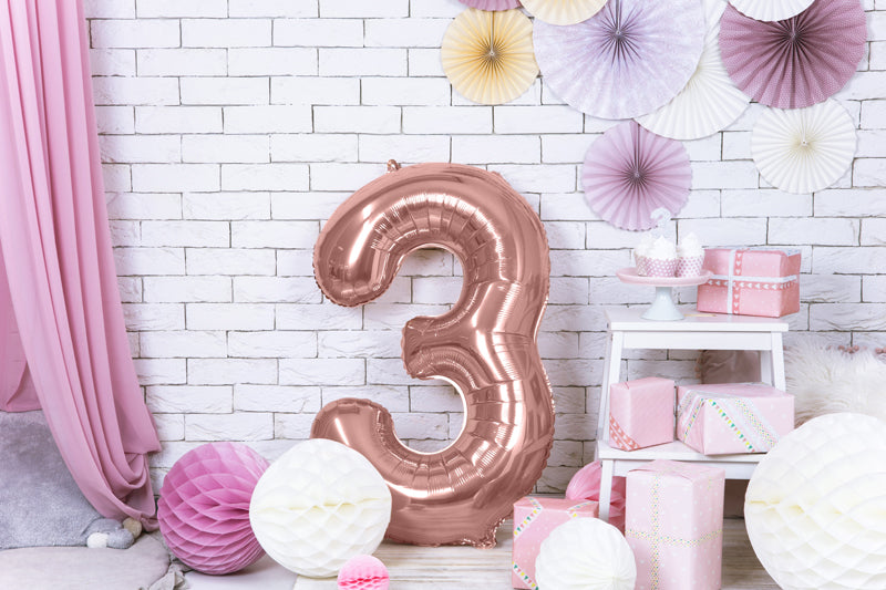 Folienballon 86 cm – Zahl 3 in Roségold