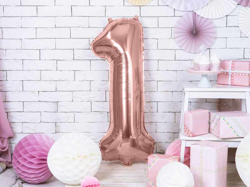 Folienballon 86 cm – Zahl 1 Roségold