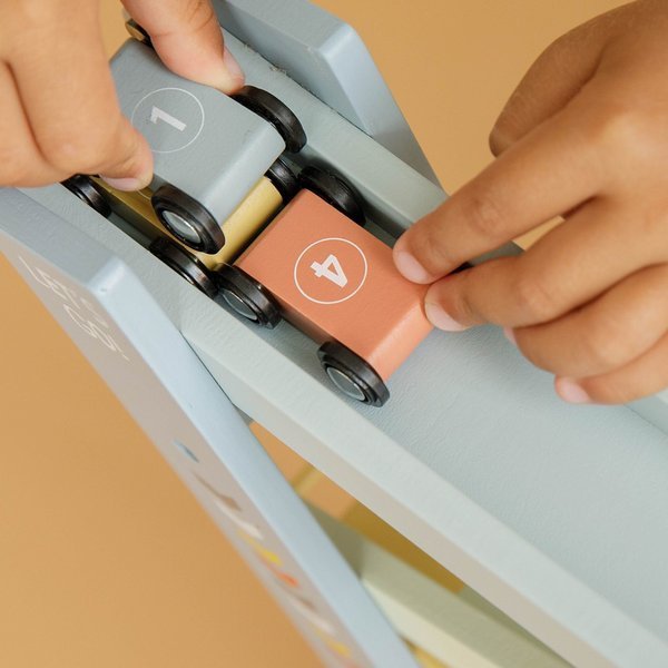 Autorennbahn aus Holz – Blau mit 4 Autos