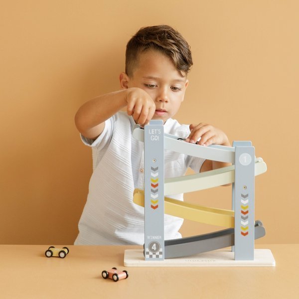 Autorennbahn aus Holz – Blau mit 4 Autos