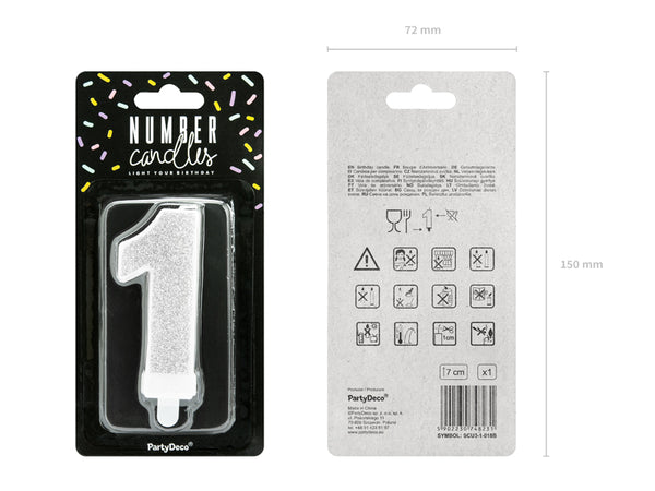 Geburtstagskerze 7 cm – Zahl 1 silber