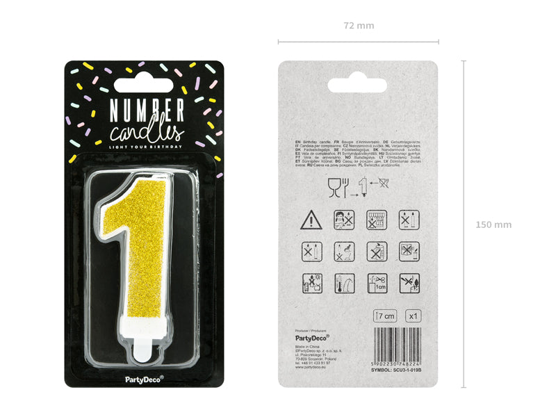 Geburtstagskerze 7 cm – Zahl 1, goldfarben