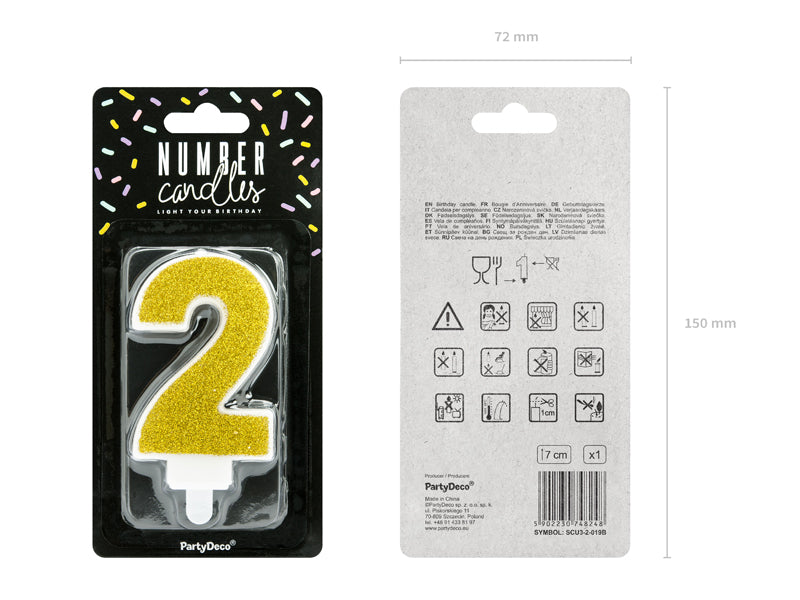 Geburtstagskerze  7 cm – Zahl 2 goldfarben