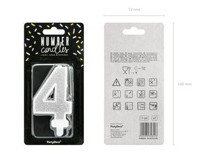 Geburtstagskerze 7 cm – Zahl 4 silber