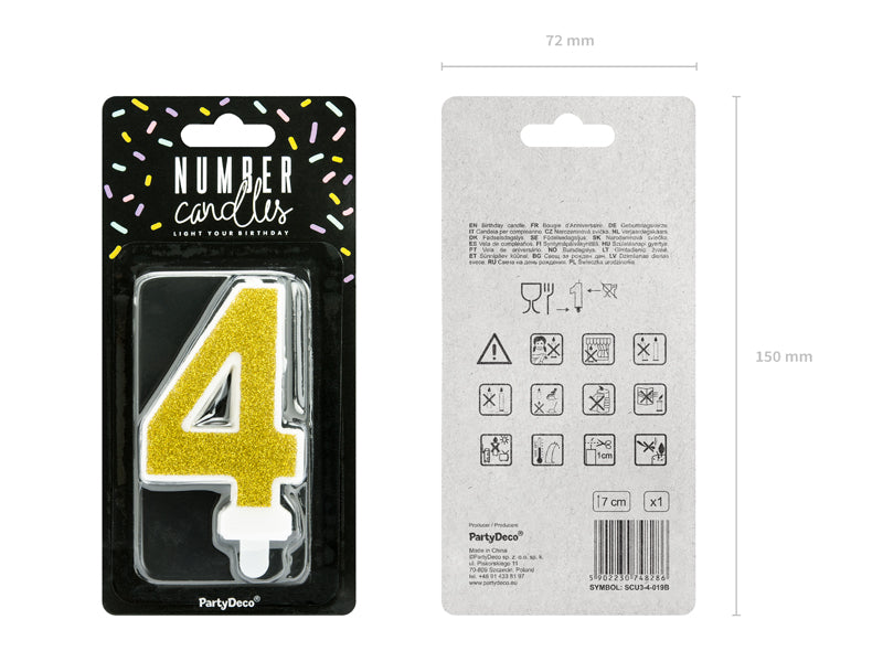 Geburtstagskerze 7 cm – Zahl 4 goldfarben