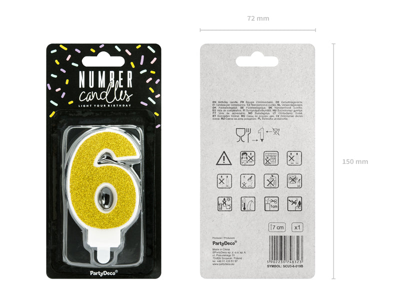 Geburtstagskerze 7 cm – Zahl 6 goldfarben