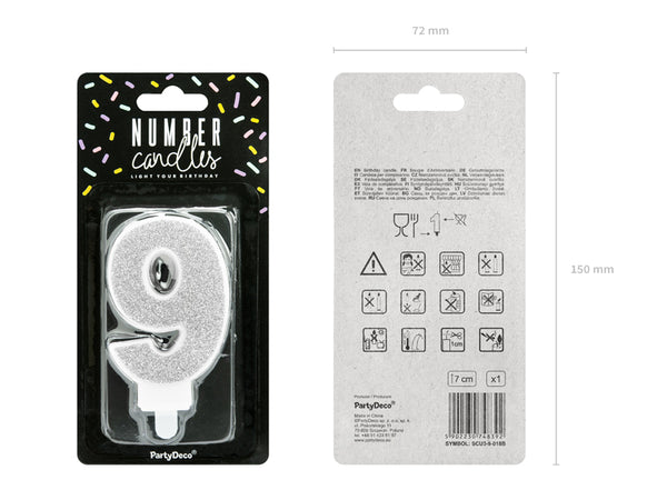 Geburtstagskerze 7 cm – Zahl 9 silber