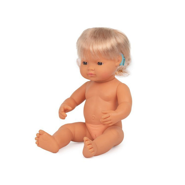 Puppe Mädchen mit Cochlea-Implantat Doll – Europäerin 38 cm