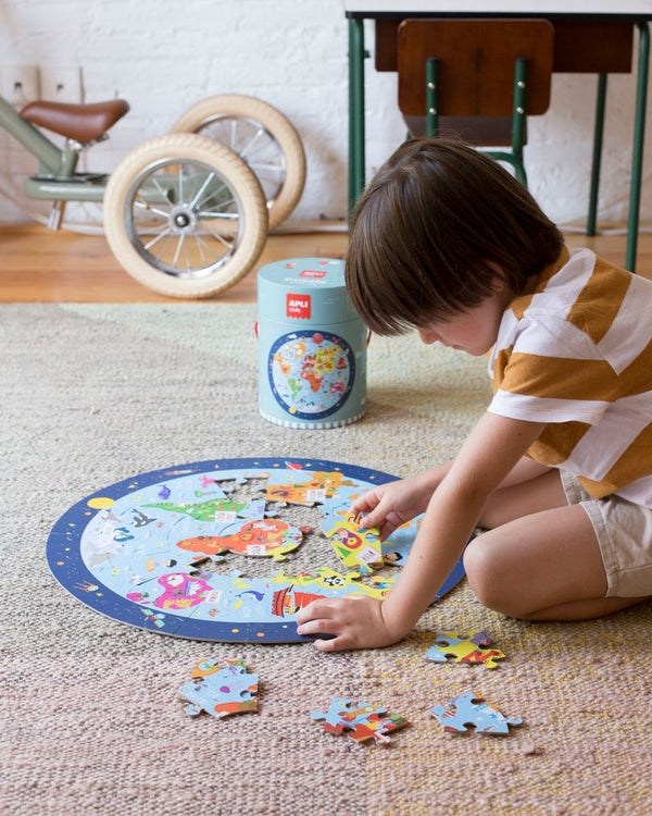 Rundes Puzzle in einer Tube – Weltkarte 5+